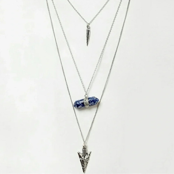 Layered Arrowhead Necklace Sodalite Stone - Picture 1 of 4